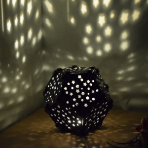 Dodecahedron Shape Geometric Lamp Projecting Christmas Stars Shadows