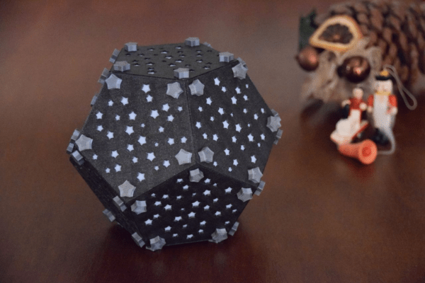 Dodecahedron Shape Geometric Lamp Projecting Christmas Stars Shadows