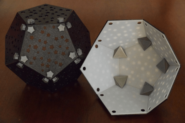 Dodecahedron Shape Geometric Lamp Projecting Christmas Stars Shadows