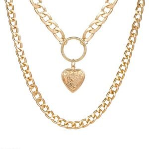 Rose Inscribed In Heart Pendant Chain Necklace