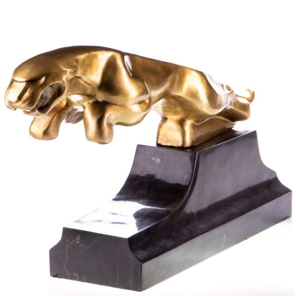 Jumping Jaguar Bronze Figure Polished Art Deco