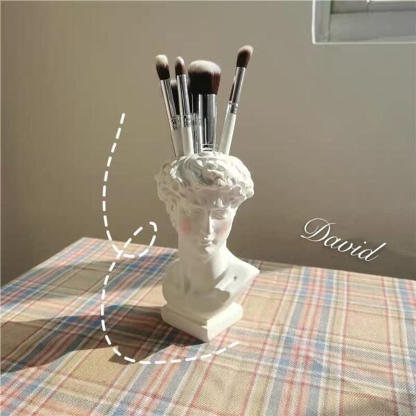 Statue Head David Sculpture Resin Pen Holder Desk Organizer Makeup Brush Flower Pot Vase Gift for Mom