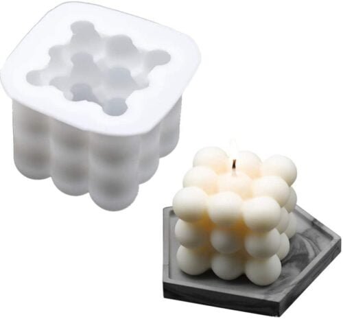 Cube Buble Candle Mould For making Wax Candle. 3D Silicone Moulds Soy Cube Shaped Ball Mold For Handmade Soap Wax Candle