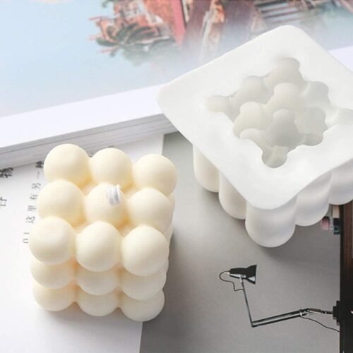 Cube Buble Candle Mould For making Wax Candle. 3D Silicone Moulds Soy Cube Shaped Ball Mold For Handmade Soap Wax Candle