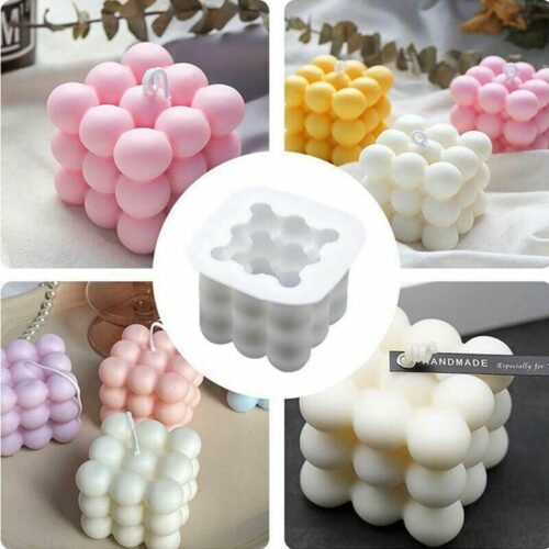 Cube Buble Candle Mould For making Wax Candle. 3D Silicone Moulds Soy Cube Shaped Ball Mold For Handmade Soap Wax Candle