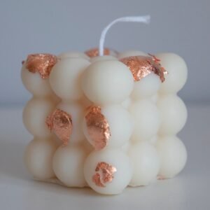 Bubble Cube %100 Soy Wax Candle Burn time up to 30 Hours, Decorated with Gold, Copper, Bronze Flakes