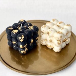 Bubble cube candle, Handmade Candle Decorated with Gold Flakes