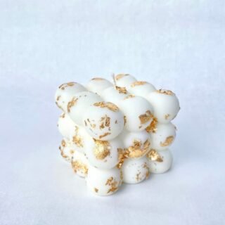 Bubble Cube %100 Soy Wax Candle Burn time up to 30 Hours, Decorated with Gold, Copper, Bronze Flakes