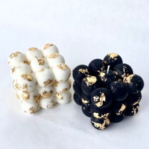 Bubble cube candle, Handmade Candle Decorated with Gold Flakes