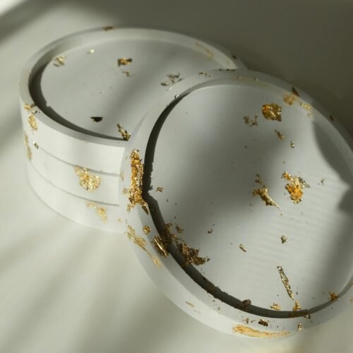 Round Gold Flake Cement Coaster