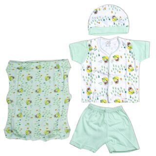 Little Hub Baby Boy's and Baby Girl's Cotton Baby's Set (Green, 0-3 Months) - 4 Pieces