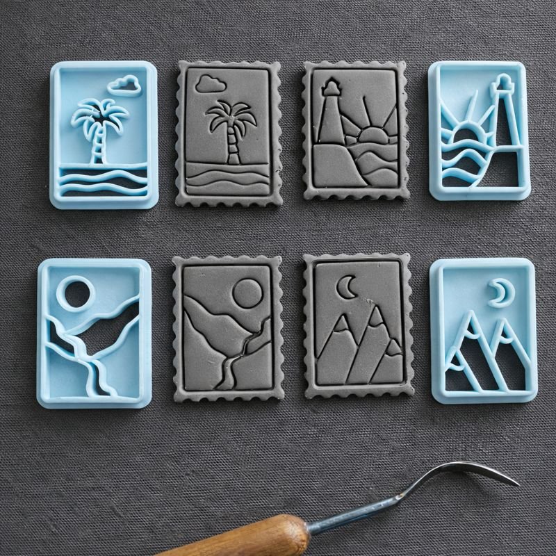 Landscape Stamps Clay Stamp Embosser Set of 4 Cutter