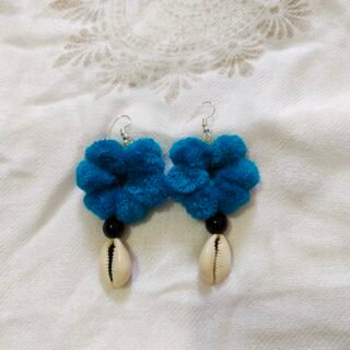 Boho Handmade Pom-Pom & Cowrie Shell Hoop Earrings for Women