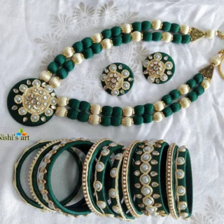Handmade Silk Thread Necklace, Earrings & Bangles Set